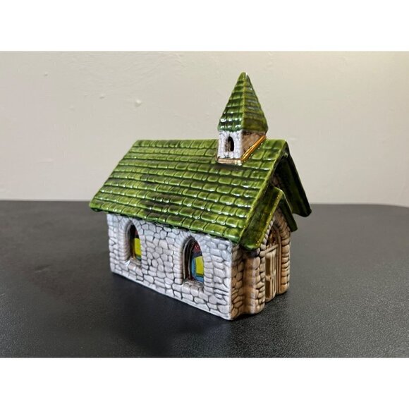 Vintage Ceramic Light Up Church Chapel Hand Painted Stained Glass 6.5" Tall - Picture 16 of 16